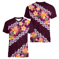 Pink Polynesia Women V-Neck T-Shirt Plumeria With Hibiscus Pattern Tropical Vibes LT14 - Polynesian Pride