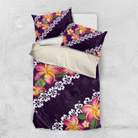 Purple Polynesia Bedding Set Plumeria With Hibiscus Pattern Tropical Vibes LT14 US Twin 172cm x 218cm Purple - Polynesian Pride