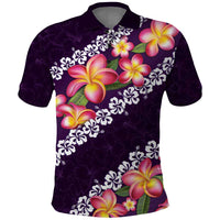 Purple Polynesia Polo Shirt Plumeria With Hibiscus Pattern Tropical Vibes LT14 Purple - Polynesian Pride