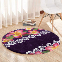 Purple Polynesia Round Carpet Plumeria With Hibiscus Pattern Tropical Vibes LT14 - Polynesian Pride