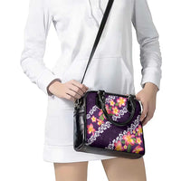 Purple Polynesia Shoulder Handbag Plumeria With Hibiscus Pattern Tropical Vibes