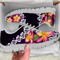 Purple Polynesia Sneakers Plumeria With Hibiscus Pattern Tropical Vibes