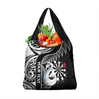 Personalised New Zealand Darts Grocery Bag Aotearoa Fern Mix Paua Shell Manaia - Black