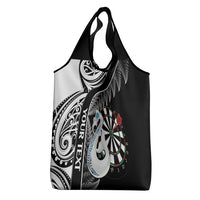 Personalised New Zealand Darts Grocery Bag Aotearoa Fern Mix Paua Shell Manaia - Black