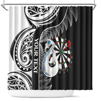 Personalised New Zealand Darts Shower Curtain Aotearoa Fern Mix Paua Shell Manaia - Black