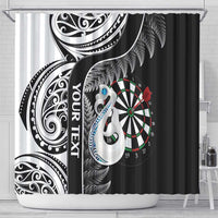 Personalised New Zealand Darts Shower Curtain Aotearoa Fern Mix Paua Shell Manaia - Black