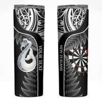 Personalised New Zealand Darts Skinny Tumbler Aotearoa Fern Mix Paua Shell Manaia - Black LT14 Black - Polynesian Pride