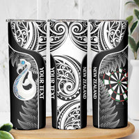 Personalised New Zealand Darts Skinny Tumbler Aotearoa Fern Mix Paua Shell Manaia - Black LT14 - Polynesian Pride