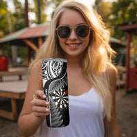 Personalised New Zealand Darts Skinny Tumbler Aotearoa Fern Mix Paua Shell Manaia - Black LT14 - Polynesian Pride