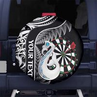 Personalised New Zealand Darts Spare Tire Cover Aotearoa Fern Mix Paua Shell Manaia - Black