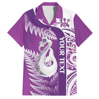Personalised New Zealand Darts Family Matching Off Shoulder Short Dress and Hawaiian Shirt Aotearoa Fern Mix Paua Shell Manaia - Purple