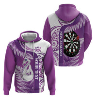 Personalised New Zealand Darts Zip Hoodie Aotearoa Fern Mix Paua Shell Manaia - Purple