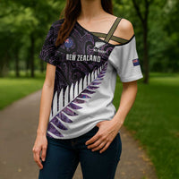 New Zealand Silver Fern Rugby Custom Cross Shoulder Shirt Go All Black Purple Maori Paua Shell - Polynesian Pride