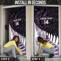 New Zealand Silver Fern Rugby Custom Door Cover Go All Black Purple Maori Paua Shell - Polynesian Pride