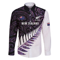 New Zealand Silver Fern Rugby Custom Family Matching Long Sleeve Bodycon Dress and Hawaiian Shirt Go All Black Purple Maori Paua Shell - Polynesian Pride
