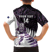 New Zealand Silver Fern Rugby Custom Family Matching Off Shoulder Short Dress and Hawaiian Shirt Go All Black Purple Maori Paua Shell - Polynesian Pride