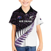New Zealand Silver Fern Rugby Custom Kid Hawaiian Shirt Go All Black Purple Maori Paua Shell - Polynesian Pride