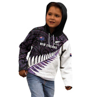 New Zealand Silver Fern Rugby Custom Kid Hoodie Go All Black Purple Maori Paua Shell - Polynesian Pride