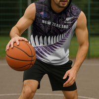 New Zealand Silver Fern Rugby Custom Sleeveless Hoodie Go All Black Purple Maori Paua Shell - Polynesian Pride