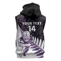 New Zealand Silver Fern Rugby Custom Sleeveless Zip Hoodie Go All Black Purple Maori Paua Shell - Polynesian Pride