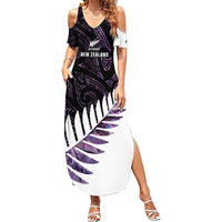 New Zealand Silver Fern Rugby Custom Summer Maxi Dress Go All Black Purple Maori Paua Shell - Polynesian Pride