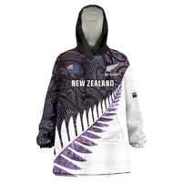 New Zealand Silver Fern Rugby Custom Wearable Blanket Hoodie Go All Black Purple Maori Paua Shell - Polynesian Pride