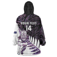 New Zealand Silver Fern Rugby Custom Wearable Blanket Hoodie Go All Black Purple Maori Paua Shell - Polynesian Pride