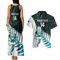 New Zealand Silver Fern Rugby Custom Couples Matching Tank Maxi Dress and Hawaiian Shirt Go All Black Turquoise Maori Paua Shell - Polynesian Pride