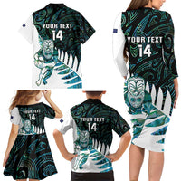 New Zealand Silver Fern Rugby Custom Family Matching Long Sleeve Bodycon Dress and Hawaiian Shirt Go All Black Turquoise Maori Paua Shell - Polynesian Pride