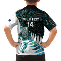 New Zealand Silver Fern Rugby Custom Family Matching Off Shoulder Short Dress and Hawaiian Shirt Go All Black Turquoise Maori Paua Shell - Polynesian Pride