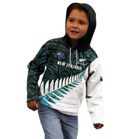 New Zealand Silver Fern Rugby Custom Kid Hoodie Go All Black Turquoise Maori Paua Shell - Polynesian Pride