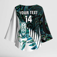 New Zealand Silver Fern Rugby Custom Kimono Sleeve Blouse Go All Black Turquoise Maori Paua Shell - Polynesian Pride