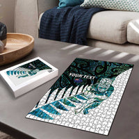 New Zealand Silver Fern Rugby Custom Puzzle Go All Black Turquoise Maori Paua Shell - Polynesian Pride