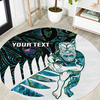 New Zealand Silver Fern Rugby Custom Round Carpet Go All Black Turquoise Maori Paua Shell LT14 Turquoise - Polynesian Pride