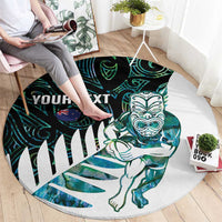 New Zealand Silver Fern Rugby Custom Round Carpet Go All Black Turquoise Maori Paua Shell LT14 - Polynesian Pride