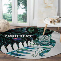 New Zealand Silver Fern Rugby Custom Round Carpet Go All Black Turquoise Maori Paua Shell LT14 - Polynesian Pride