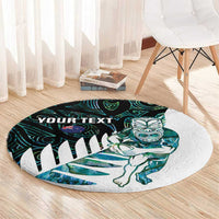 New Zealand Silver Fern Rugby Custom Round Carpet Go All Black Turquoise Maori Paua Shell LT14 - Polynesian Pride