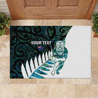 New Zealand Silver Fern Rugby Custom Rubber Doormat Go All Black Turquoise Maori Paua Shell - Polynesian Pride
