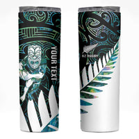 New Zealand Silver Fern Rugby Custom Skinny Tumbler Go All Black Turquoise Maori Paua Shell - Polynesian Pride