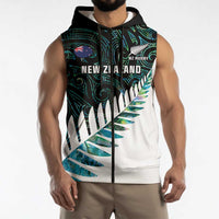 New Zealand Silver Fern Rugby Custom Sleeveless Zip Hoodie Go All Black Turquoise Maori Paua Shell - Polynesian Pride