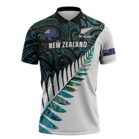 New Zealand Silver Fern Rugby Custom Zipper Polo Shirt Go All Black Turquoise Maori Paua Shell - Polynesian Pride