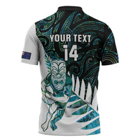 New Zealand Silver Fern Rugby Custom Zipper Polo Shirt Go All Black Turquoise Maori Paua Shell - Polynesian Pride