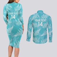New Zealand Silver Fern Rugby Custom Couples Matching Long Sleeve Bodycon Dress and Long Sleeve Button Shirt Go Aotearoa Champions Turquoise Version - Polynesian Pride