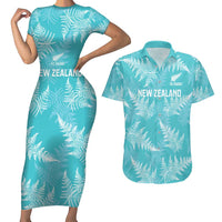New Zealand Silver Fern Rugby Custom Couples Matching Short Sleeve Bodycon Dress and Hawaiian Shirt Go Aotearoa Champions Turquoise Version - Polynesian Pride