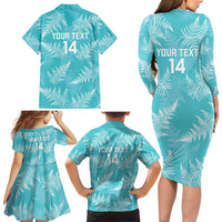 New Zealand Silver Fern Rugby Custom Family Matching Long Sleeve Bodycon Dress and Hawaiian Shirt Go Aotearoa Champions Turquoise Version - Polynesian Pride