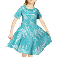 New Zealand Silver Fern Rugby Custom Kid Short Sleeve Dress Go Aotearoa Champions Turquoise Version - Polynesian Pride