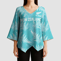 New Zealand Silver Fern Rugby Custom Kimono Sleeve Blouse Go Aotearoa Champions Turquoise Version - Polynesian Pride