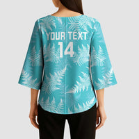New Zealand Silver Fern Rugby Custom Kimono Sleeve Blouse Go Aotearoa Champions Turquoise Version - Polynesian Pride