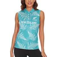 New Zealand Silver Fern Rugby Custom Women Sleeveless Polo Shirt Go Aotearoa Champions Turquoise Version - Polynesian Pride