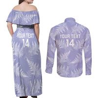 New Zealand Silver Fern Rugby Custom Couples Matching Off Shoulder Maxi Dress and Long Sleeve Button Shirt Go Aotearoa Champions Purple Version - Polynesian Pride